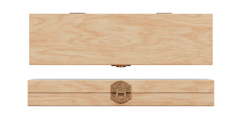 Closed Wooden Box Mockup with Bronze Latch. 3d Rendering