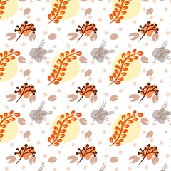 Tropical exotic floral  leaves and flowers seamless pattern, line background. Exotic jungle wallpaper