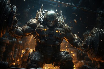 Fototapeta premium A weightlifter lifting heavy weights in a competition