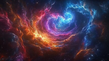cosmic swirl of glowing vibrant celestial elements in a dynamic surreal landscape  Pulsating energy fields and shimmering stellar formations create a mesmerizing otherworldly atmosphere