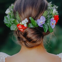 Naklejka premium Woman s Hair Adorned with Floral Crown Close up
