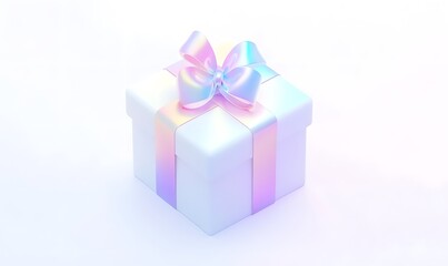 Obraz premium Pastel gift box, iridescent bow, white background, product mock-up