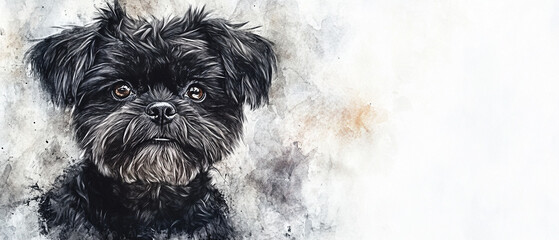Cute Affenpinscher Dog Watercolor Portrait - B1