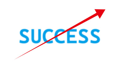 右肩上がりに伸びる赤い矢印と、成功（SUCCESS）の文字で、時間の経過とともにビジネスで成功を収めるイメージのロゴマーク
