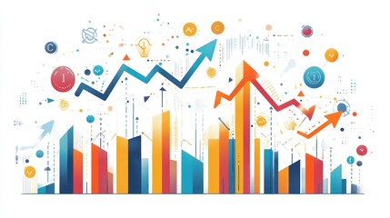 Upward trending colorful bar and line graphs showing growth, progress and success.