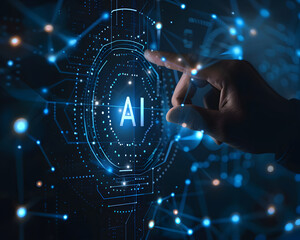 Human Hand Interacting with AI Interface Graphic