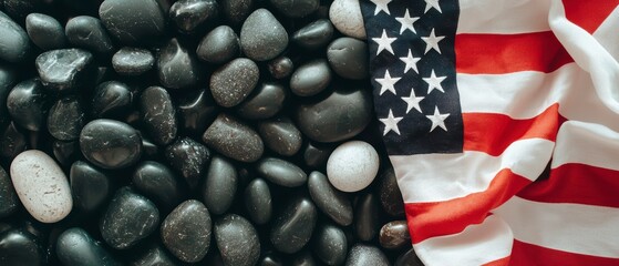 Fototapeta premium Veterans Day American Flag Black Stones Banner