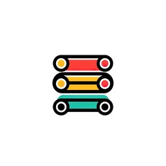 Fototapeta premium Stacked colorful rolls on a conveyor belt