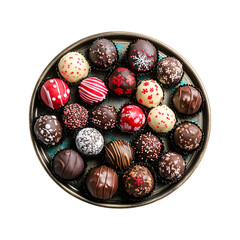 Assorted Truffles Platter with Winter-Themed Decoration on transparent background