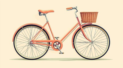 Fototapeta premium Vintage coral bicycle with wicker basket.