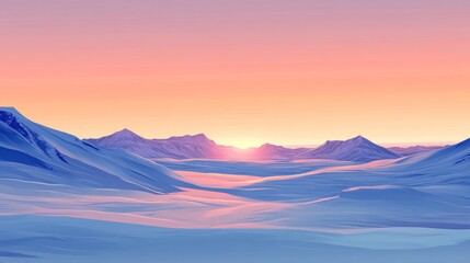 Fototapeta premium Pink and blue sunset over snow-covered mountains.