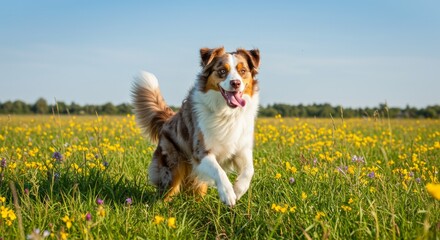 dog running in the field. 4k photo of a dog exercising outdoors