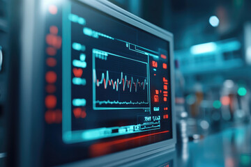 Obraz premium Medical equipment monitoring hospital digital display -tech environment close-up view health monitoring concept