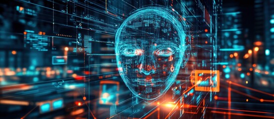 Fototapeta premium Futuristic digital human face with binary code.