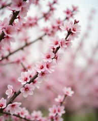 Obraz premium Delicate Pink Cherry Blossom Branch with Soft Focus Background