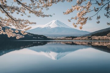 Serene mountain lake reflection in spring