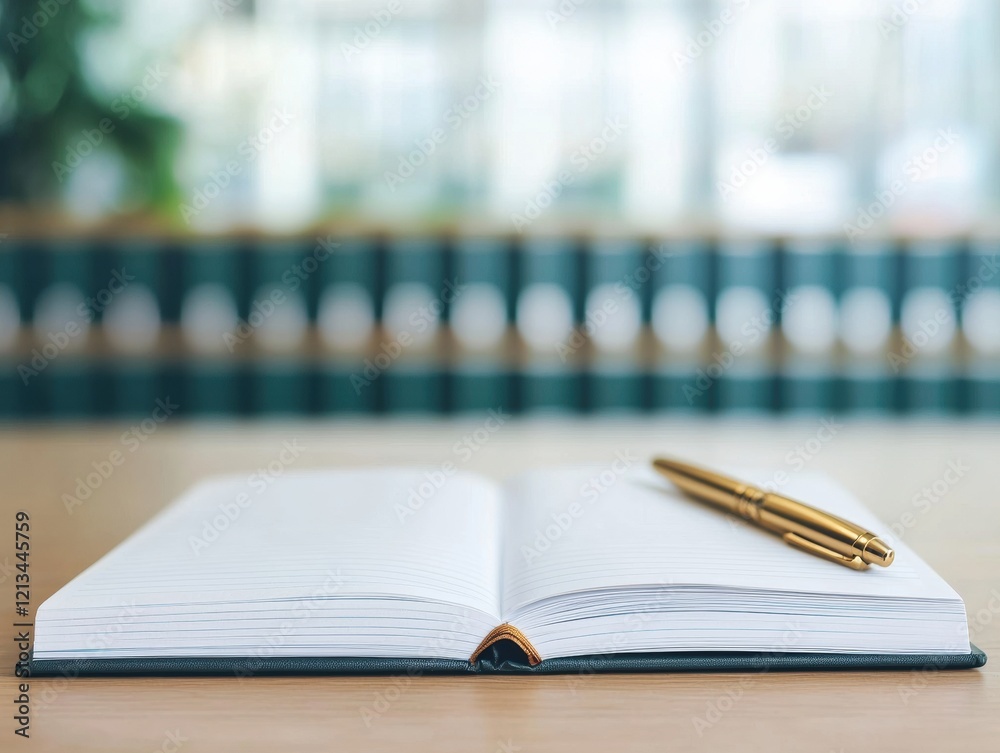 Poster Open notebook with pen resting on desk, inviting productivity and focus