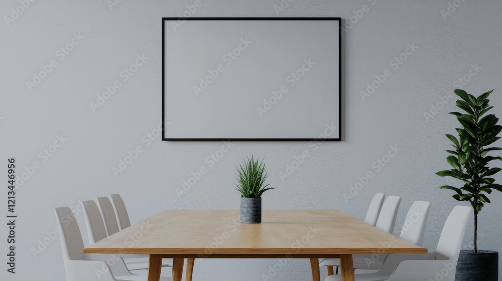 Poster modern conference room with large screen displaying showing promoting presenting blank whiteboard