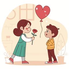 Valentine day girl and boy working