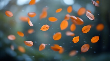 Autumn leaves gracefully falling in the wind