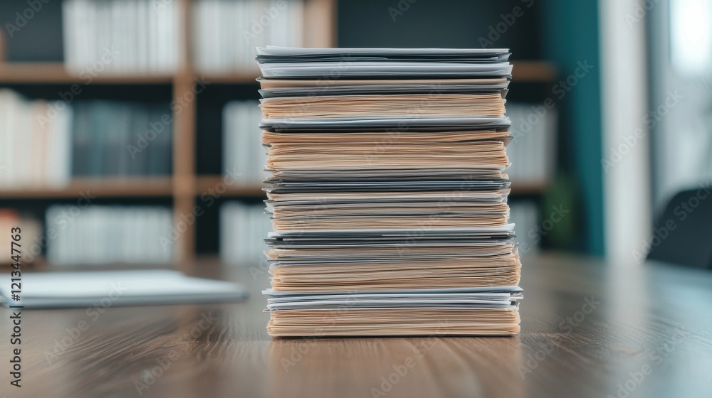 Poster Stack of Folders Sitting on a Table in a Corporate Setting, Ready for Team Organization
