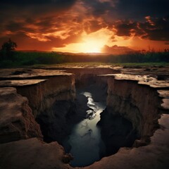 the AI Image Generator, Dramatic Sinkhole Photograph at Sunset