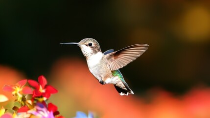 Fototapeta premium Hummingbird in Flight Colorful Flowers Nature Photography
