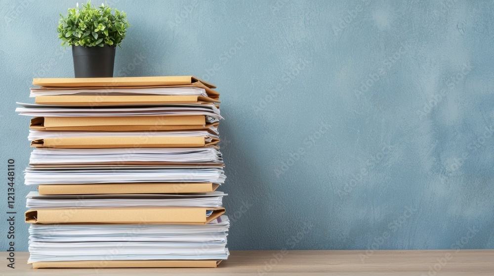 Poster Stack of Folders and Documents Creating Organized Workspace