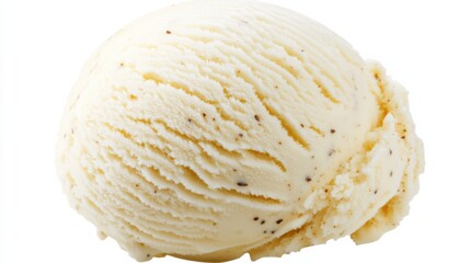 A smooth, creamy scoop of vanilla ice cream with visible specks of vanilla bean, Its rich texture and enticing appearance captured in exquisite detail
