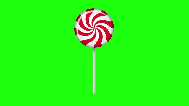 Lollipop on stick animation. Striped twisted candy. Sweet candy animation. Animation for new years day, winter holiday, dessert, new years event