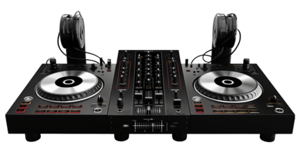 Professional DJ Setup with Turntables on a transparent background