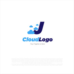 logo design with icon cloud and letter J