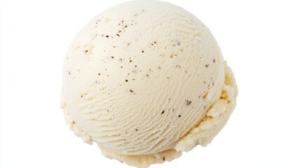 A smooth, creamy scoop of vanilla ice cream with visible specks of vanilla bean, Its rich texture and enticing appearance captured in exquisite detail