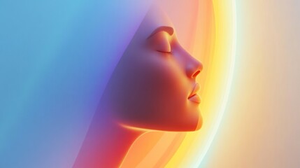 Serene female face profile, vibrant color gradient background.