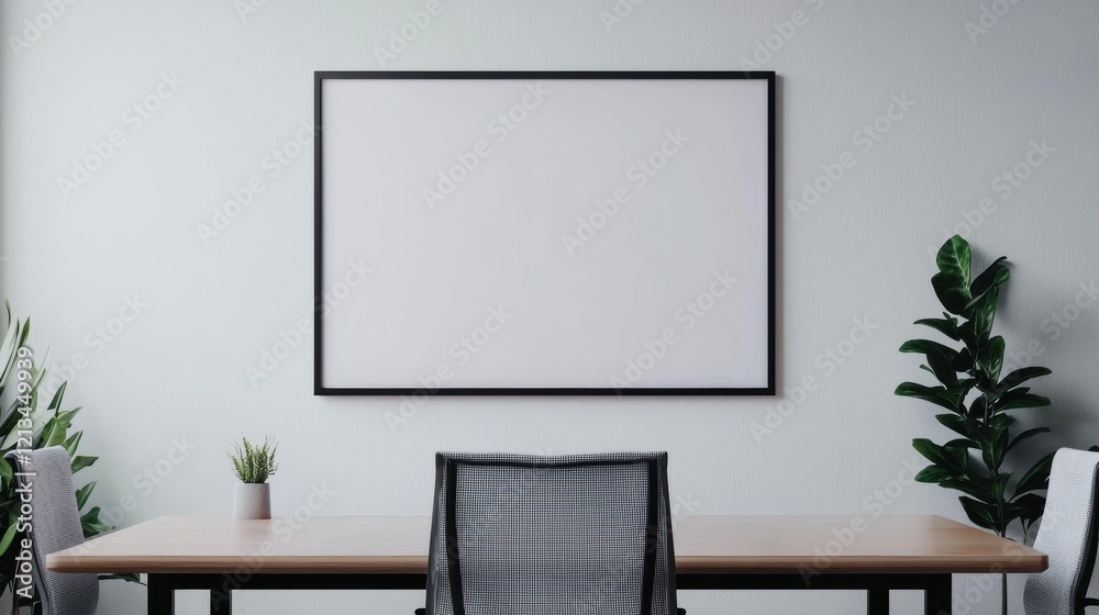 Aufkleber modern boardroom with empty frame hanging on wall, ready for business presentation
