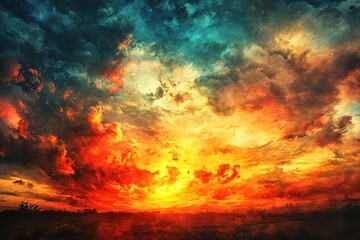 Fototapeta premium Fiery sunset over a vast landscape