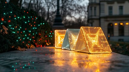 Illuminated Geometric Festive Lights  City Night  Holiday Decor