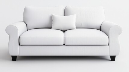 Naklejka premium Classic White Sofa with Subtle Textured Fabric, Minimalist Design, Clean Lines, Perfect for Modern Living Room