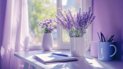 Serene Lavender Workspace by the Window