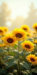 Obraz premium A bright yellow sunflower stands tall, its petals shining in the sunlight
