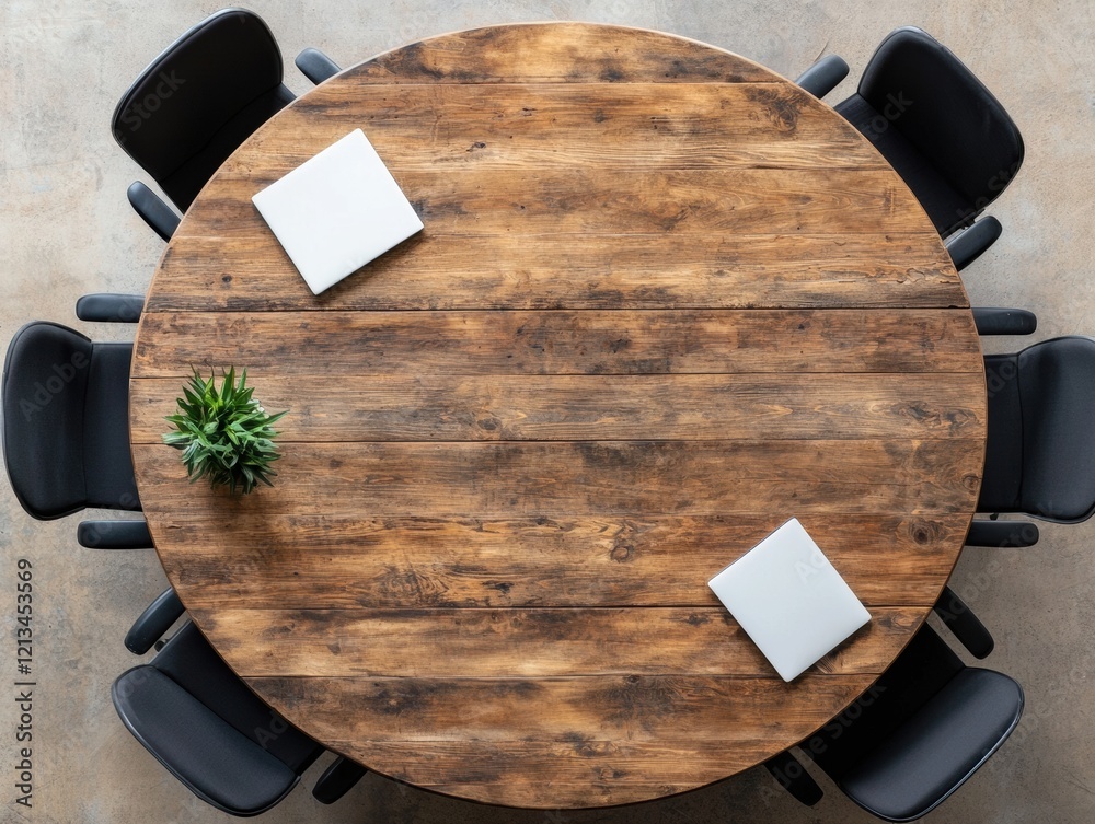Poster round table in modern office setup for collaborative teamwork and strategic discussions