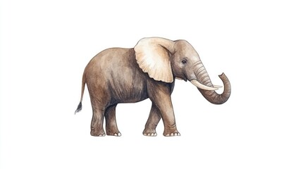 Obraz premium Realistic illustration of an elephant standing gracefully, showcasing its majestic features in a minimalist style