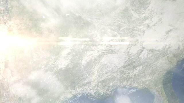 Earth zoom in from space and focus on North Little Rock, Arkansas, USA. Background for travel blog or intro. Satellite view. 3D style animation. Images from NASA.