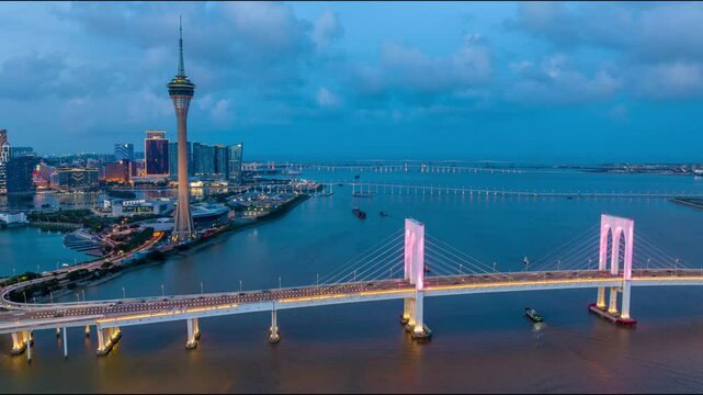 Hyper Lapse Macau Cityscape at Dusk
