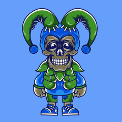 Mascot character design cartoon skull jester