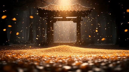 Autumnal Gate In Golden Leaf Covered Forest