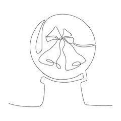 Minimalist line art of a snow globe featuring mountains and a whimsical design