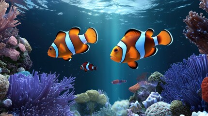Fototapeta premium Clownfish in Vibrant Coral Reef