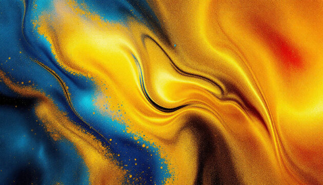 Abstract fiery yellow and blue liquid flow with smooth gradients and glowing highlights