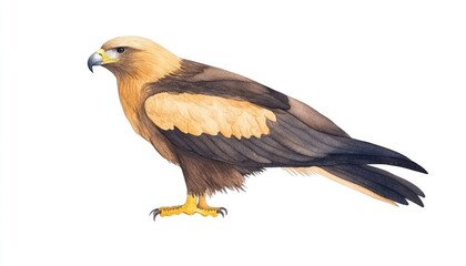 Obraz premium Detailed illustration of a golden eagle standing majestically on a white background, showcasing its feathers